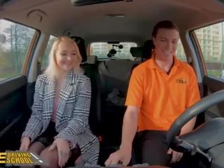 Fake Driving School Blonde Marilyn Sugar in Black Stockings adult clip in Car